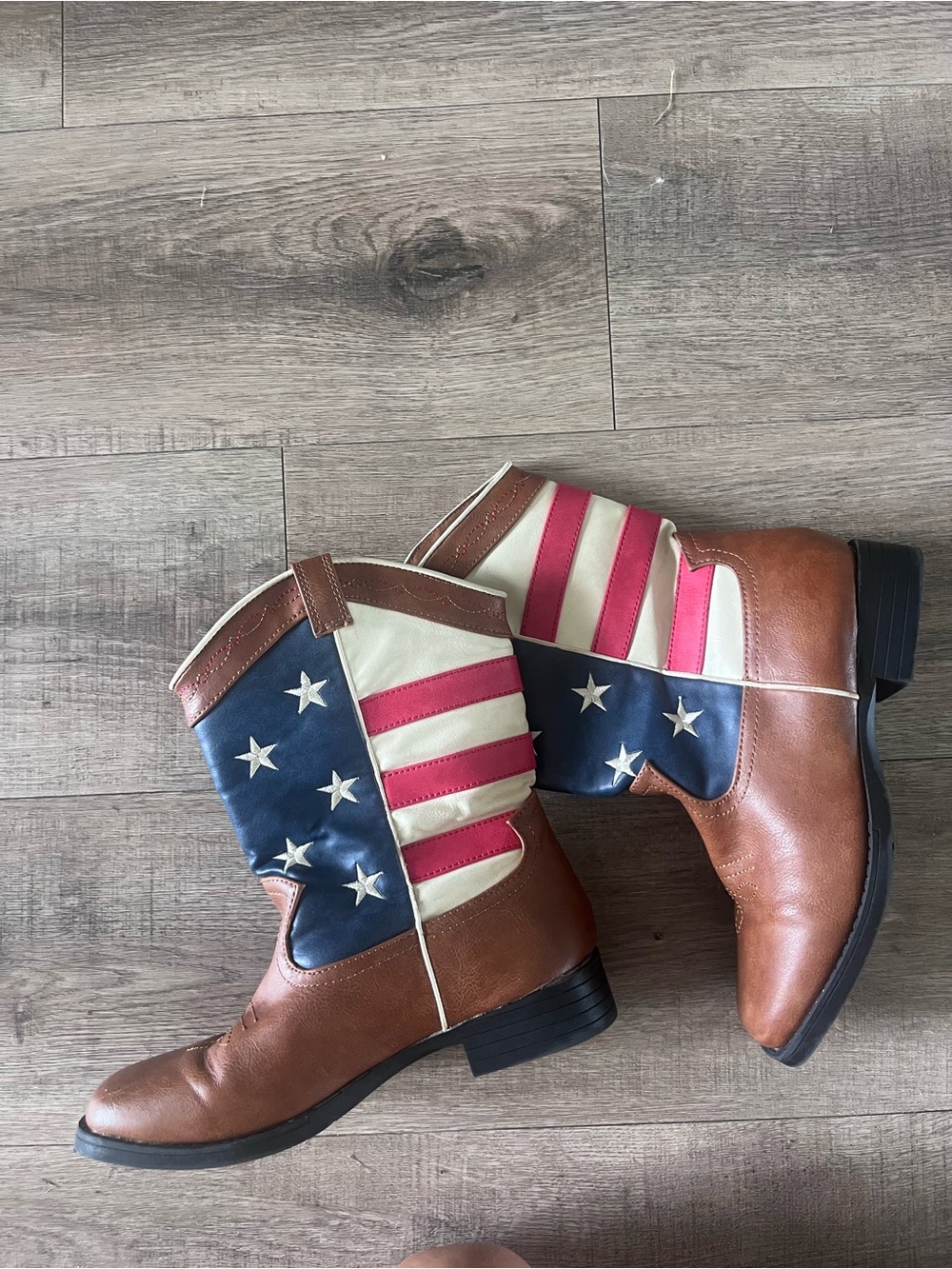 Patriotic Brown Western Boots with Red, White & Blue Accents size 4